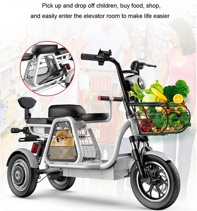 Daibot Electric Scooter Tricycle Three Wheels Electric Scooters 12'' Parent- child White/Blue/Black/Red Adult Electric Bicycle - Franklyn & Page Emporium