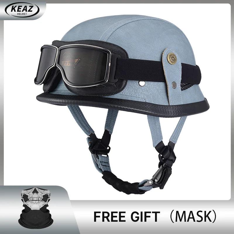 Classical German Style Leather Women and Men Half Face Motorcycle Helmets With Copper Googles Capacete De Moto Masculino DOT