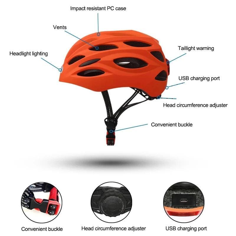LED Lamp Cycling Bicycle Helmet With LED Tail Light Intergrally-molded Outdoor Sport Riding Cycling Motorcycle Bike Equipment - Franklyn & Page Emporium
