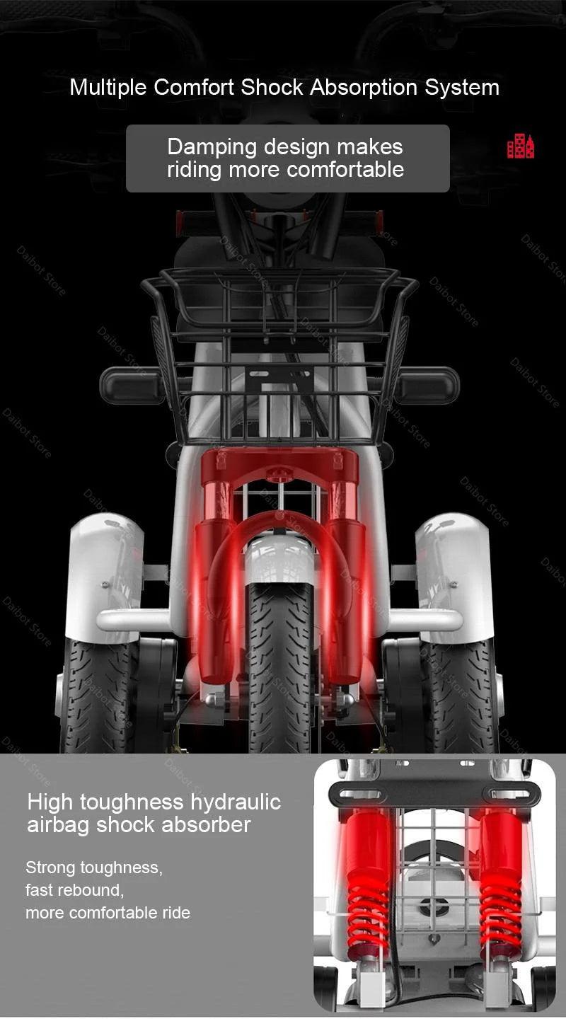 Daibot Electric Scooter Tricycle Three Wheels Electric Scooters 12'' Parent- child White/Blue/Black/Red Adult Electric Bicycle - Franklyn & Page Emporium