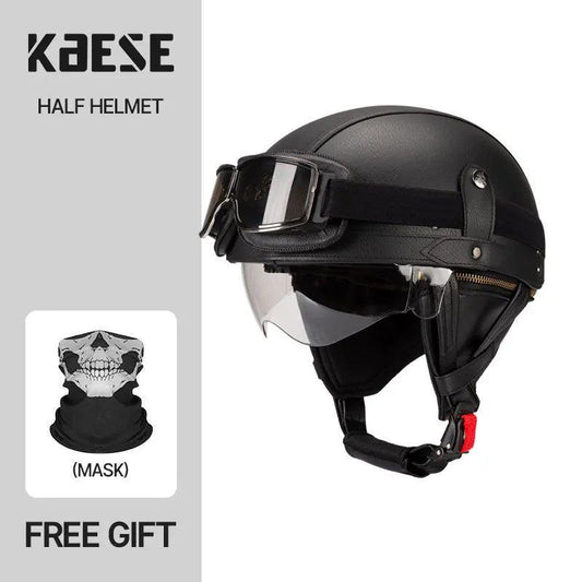 Vintage Black Motorcycle Helmet Retro Half Helmet Shell Matte Motorbike Protection Safety Cap Cascos Para Motos