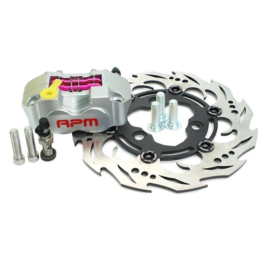 Motorcycle RPM 220mm Brake Caliper Disc 3 Hole Rotor Disc Set 82mm Radial Mounting 4 Piston for Pitbike Street Bike Honda Yamaha
