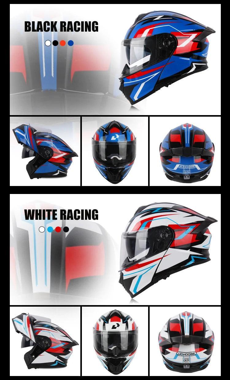 Full Face Helmets Crash Motorbike Protective Gear Men Women Flip Up Helmet Motorcycle Double Sun Visor - Franklyn & Page Emporium