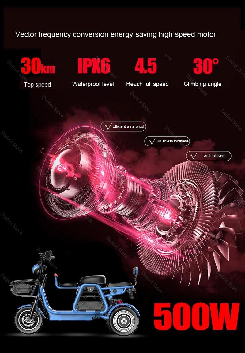 Daibot Electric Scooter Tricycle Three Wheels Electric Scooters 12'' Parent- child White/Blue/Black/Red Adult Electric Bicycle - Franklyn & Page Emporium