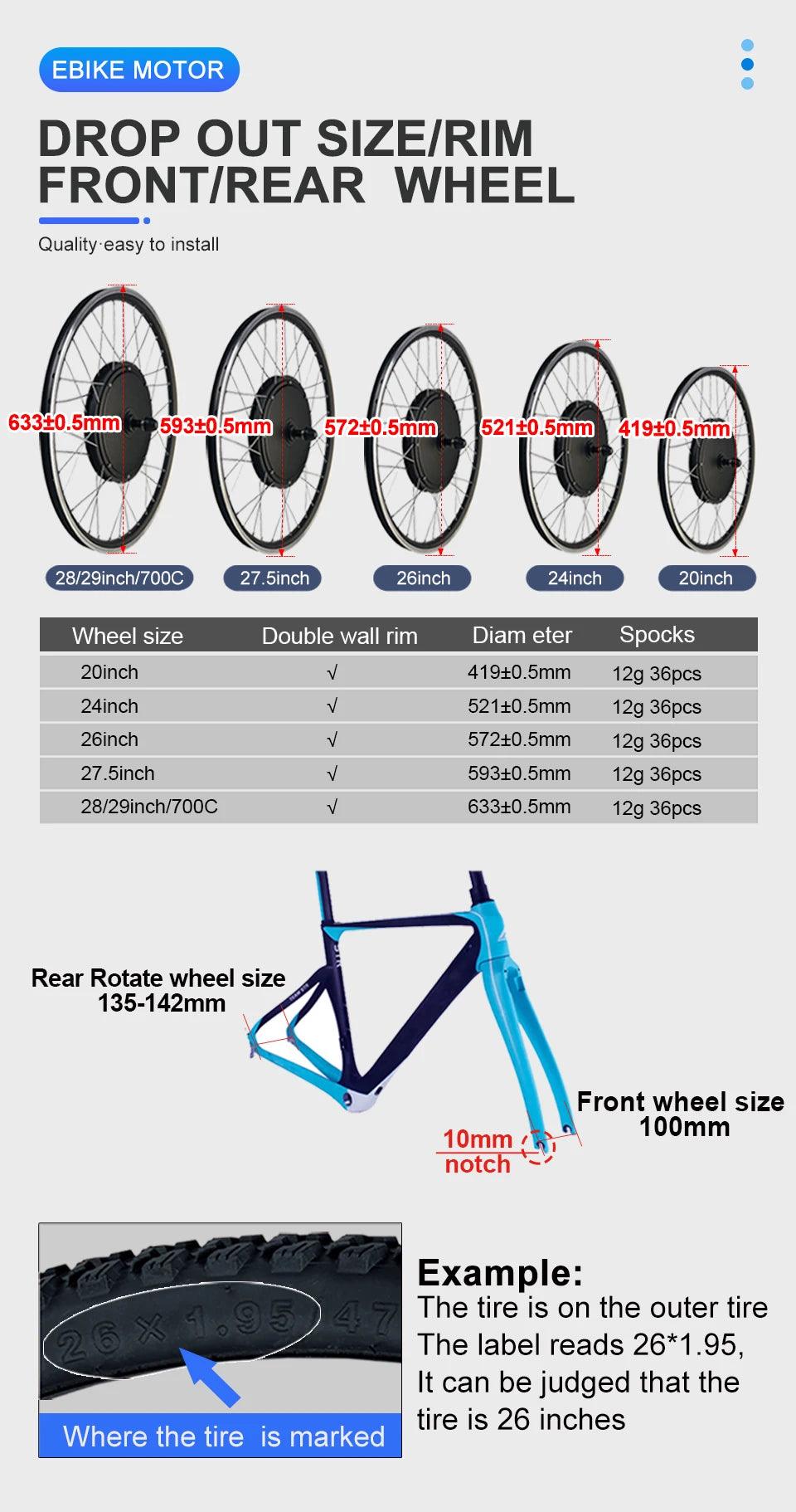 Electric Bike 48V 2000W Conversion Kit 20 26 27.5 700C 28 29 inch Brushless Front Rear Hub Motor Wheel For Ebike Conversion Kit - Franklyn & Page Emporium