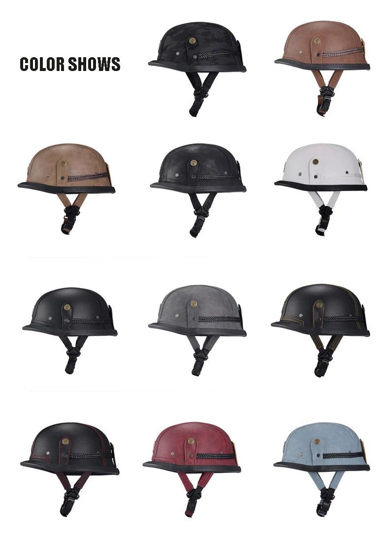 Classical German Style Leather Women and Men Half Face Motorcycle Helmets With Copper Googles Capacete De Moto Masculino DOT