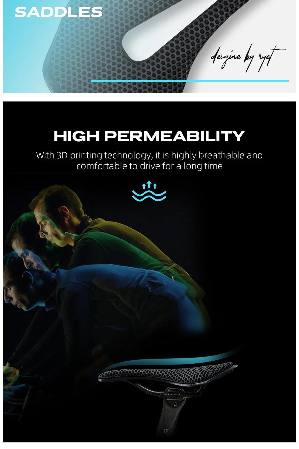 RYET 3D Printed Carbon Bike Saddle For MTB Road Bike Cycling Seat Bicycle Ultralight Saddle Full Carbon Cushion Cycling Parts - Franklyn & Page Emporium