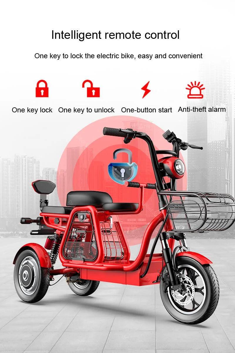 Daibot Electric Scooter Tricycle Three Wheels Electric Scooters 12'' Parent- child White/Blue/Black/Red Adult Electric Bicycle - Franklyn & Page Emporium