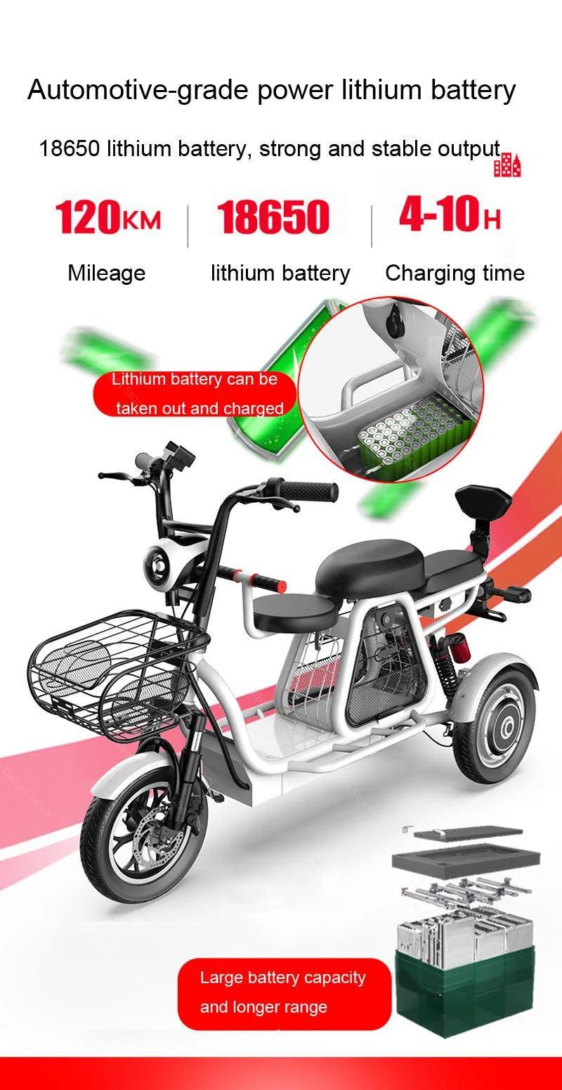 Daibot Electric Scooter Tricycle Three Wheels Electric Scooters 12'' Parent- child White/Blue/Black/Red Adult Electric Bicycle - Franklyn & Page Emporium