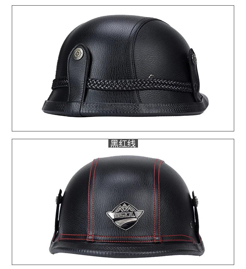 Classical German Style Leather Women and Men Half Face Motorcycle Helmets With Copper Googles Capacete De Moto Masculino DOT