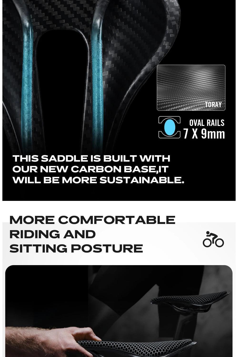 RYET 3D Printed Carbon Bike Saddle For MTB Road Bike Cycling Seat Bicycle Ultralight Saddle Full Carbon Cushion Cycling Parts - Franklyn & Page Emporium