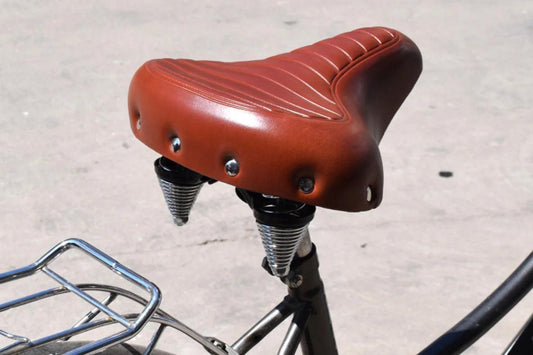 Comfortable Road Bike Seat Soft Wide Thicken Bicycle Saddle Vintage White Black Leather Pad with Spring Cycling Parts - Franklyn & Page Emporium