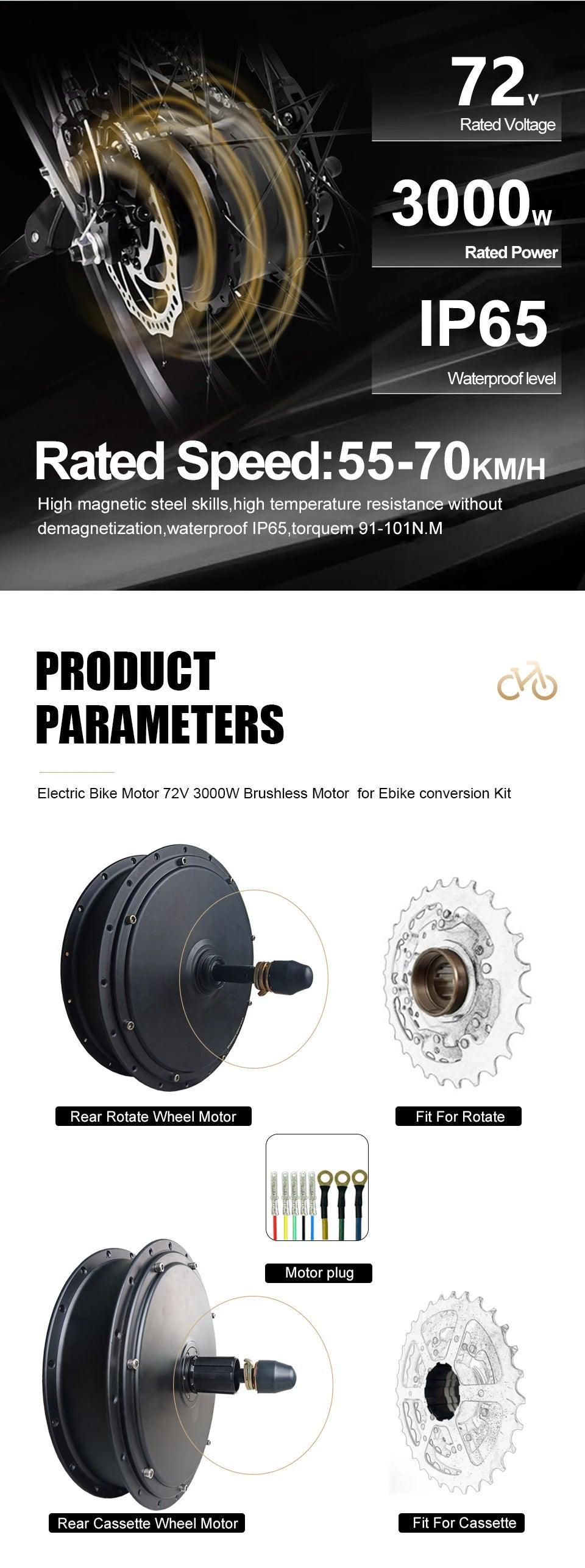 72V 3000W Electric Bike Conversion Kit Fat EBike 20" 26" x4.0 Motor - Franklyn & Page E-Bike Emporium