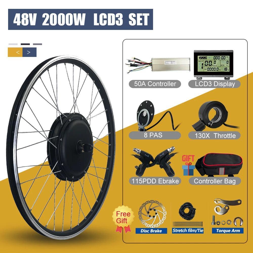 Electric Bike 48V 2000W Conversion Kit 20 26 27.5 700C 28 29 inch Brushless Front Rear Hub Motor Wheel For Ebike Conversion Kit - Franklyn & Page Emporium