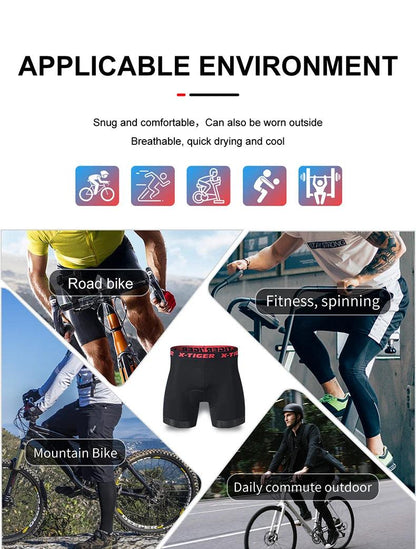 X-TIGER Men's Cycling Underwear Shorts 5D Padded Sports Riding Bike Bicycle MTB Liner Shorts with Anti-Slip Leg Grips