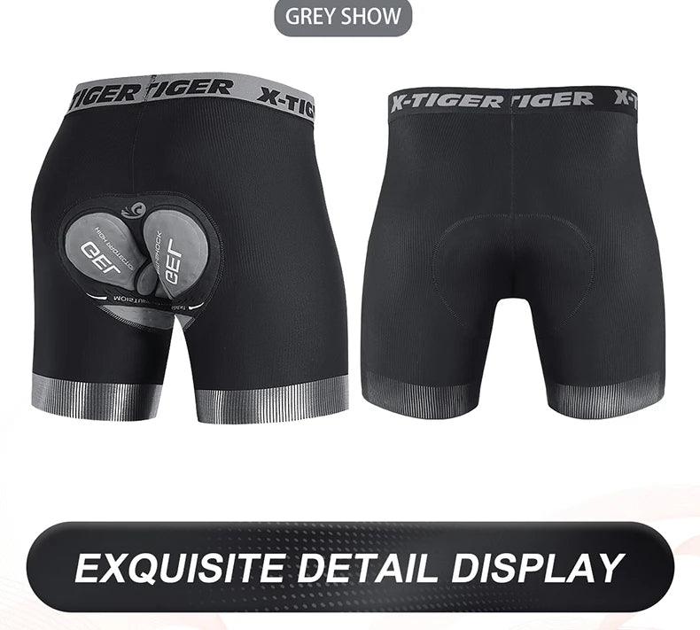 X-TIGER Men's Cycling Underwear Shorts 5D Padded Sports Riding Bike Bicycle MTB Liner Shorts with Anti-Slip Leg Grips