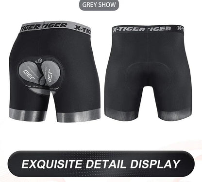 X-TIGER Men's Cycling Underwear Shorts 5D Padded Sports Riding Bike Bicycle MTB Liner Shorts with Anti-Slip Leg Grips