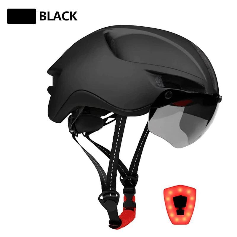 Eastinear 2023 New Road Mountain Bike Helmet Adult Men's Outdoor Sports Cycling Safety Hat With LED Charging Taillight Goggles
