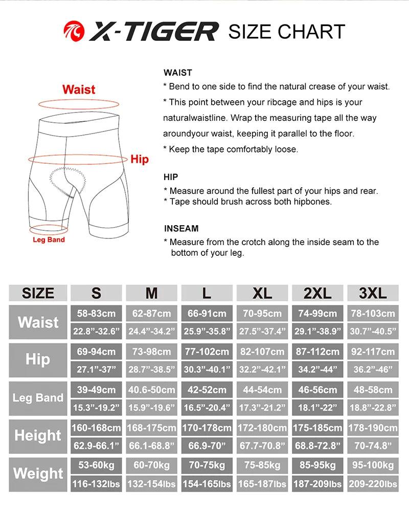 X-TIGER Men's Cycling Underwear Shorts 5D Padded Sports Riding Bike Bicycle MTB Liner Shorts with Anti-Slip Leg Grips