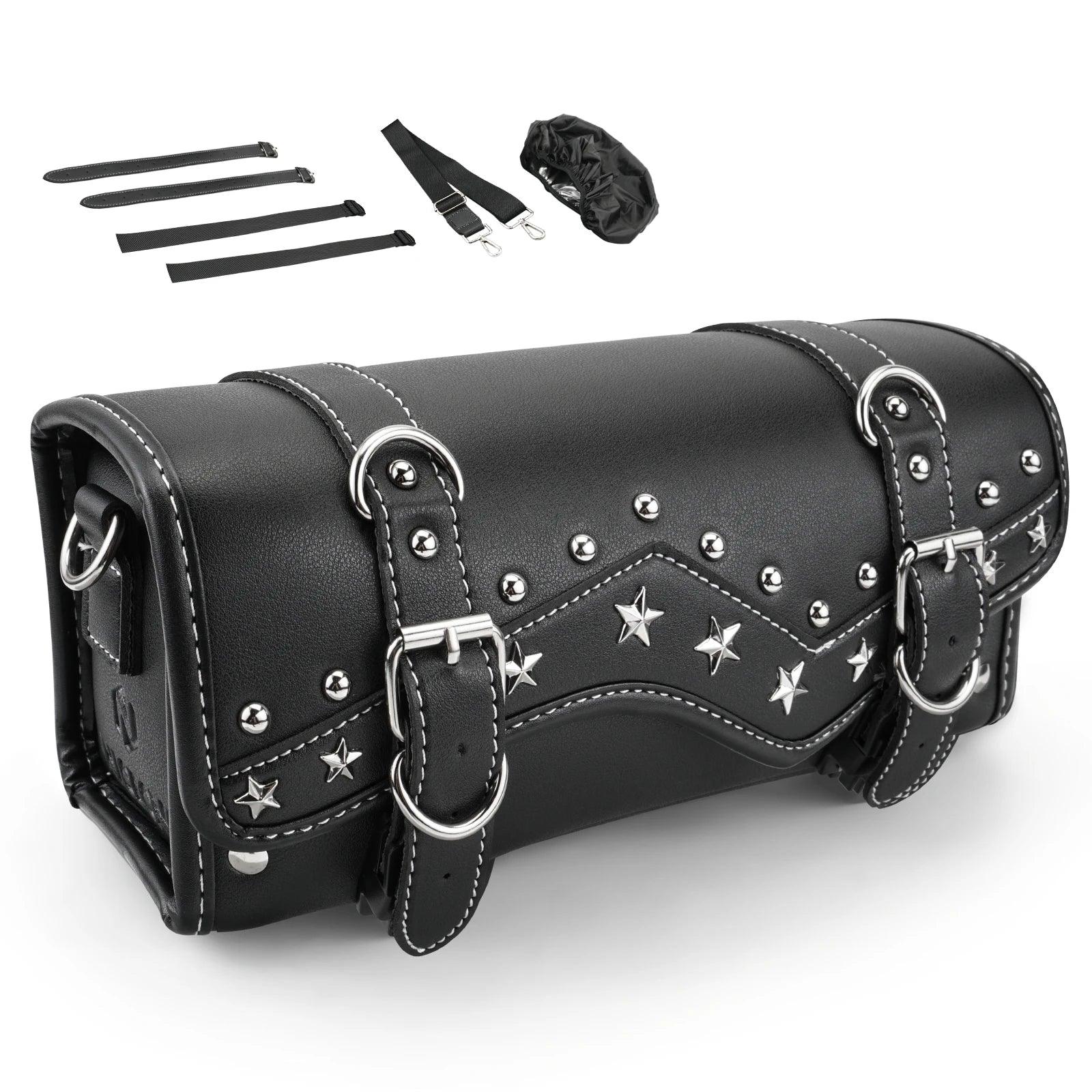 Waterproof Leather Motorcycle Handlebar Saddlebag for Harley Davidson Sportster HondaDual Sport Motorbike Tool Storage Front Box