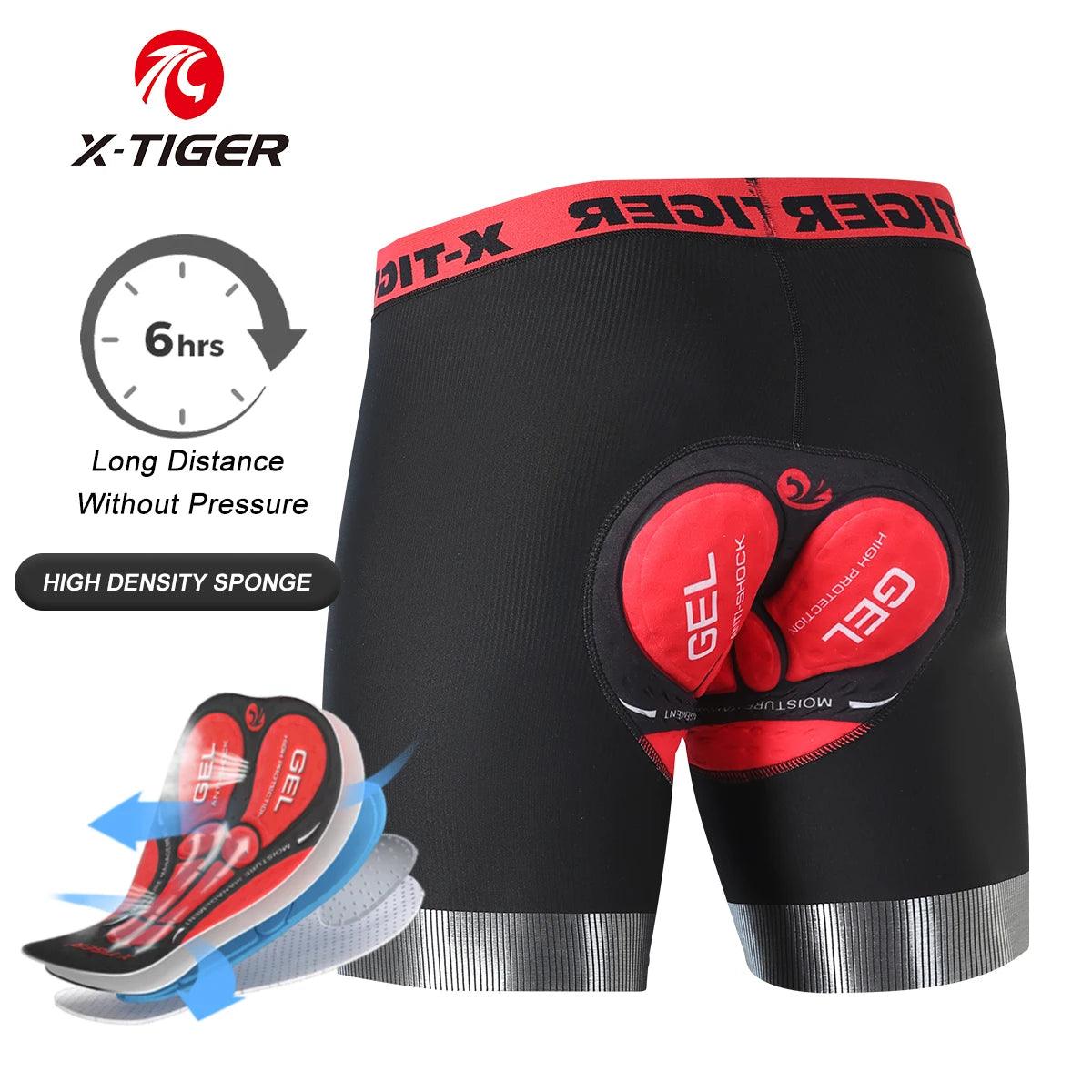 X-TIGER Men's Cycling Underwear Shorts 5D Padded Sports Riding Bike Bicycle MTB Liner Shorts with Anti-Slip Leg Grips