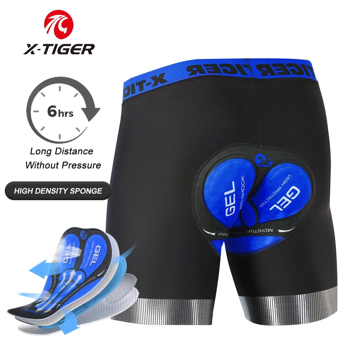 X-TIGER Men's Cycling Underwear Shorts 5D Padded Sports Riding Bike Bicycle MTB Liner Shorts with Anti-Slip Leg Grips