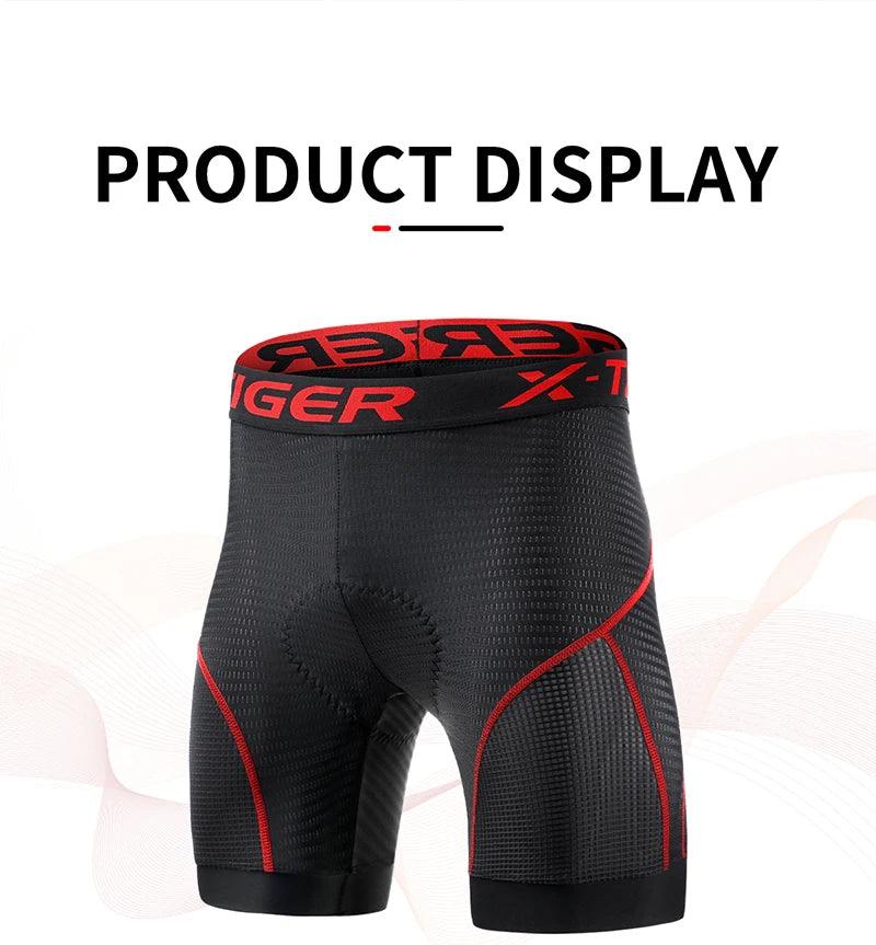 X-TIGER Men's Cycling Underwear Shorts 5D Padded Sports Riding Bike Bicycle MTB Liner Shorts with Anti-Slip Leg Grips