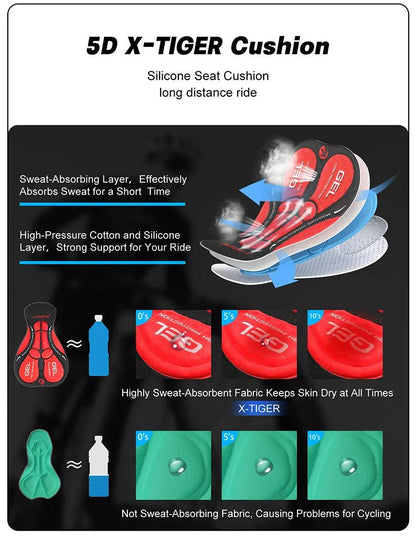 X-TIGER Men's Cycling Underwear Shorts 5D Padded Sports Riding Bike Bicycle MTB Liner Shorts with Anti-Slip Leg Grips