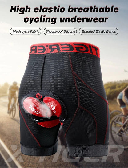 X-TIGER Men's Cycling Underwear Shorts 5D Padded Sports Riding Bike Bicycle MTB Liner Shorts with Anti-Slip Leg Grips