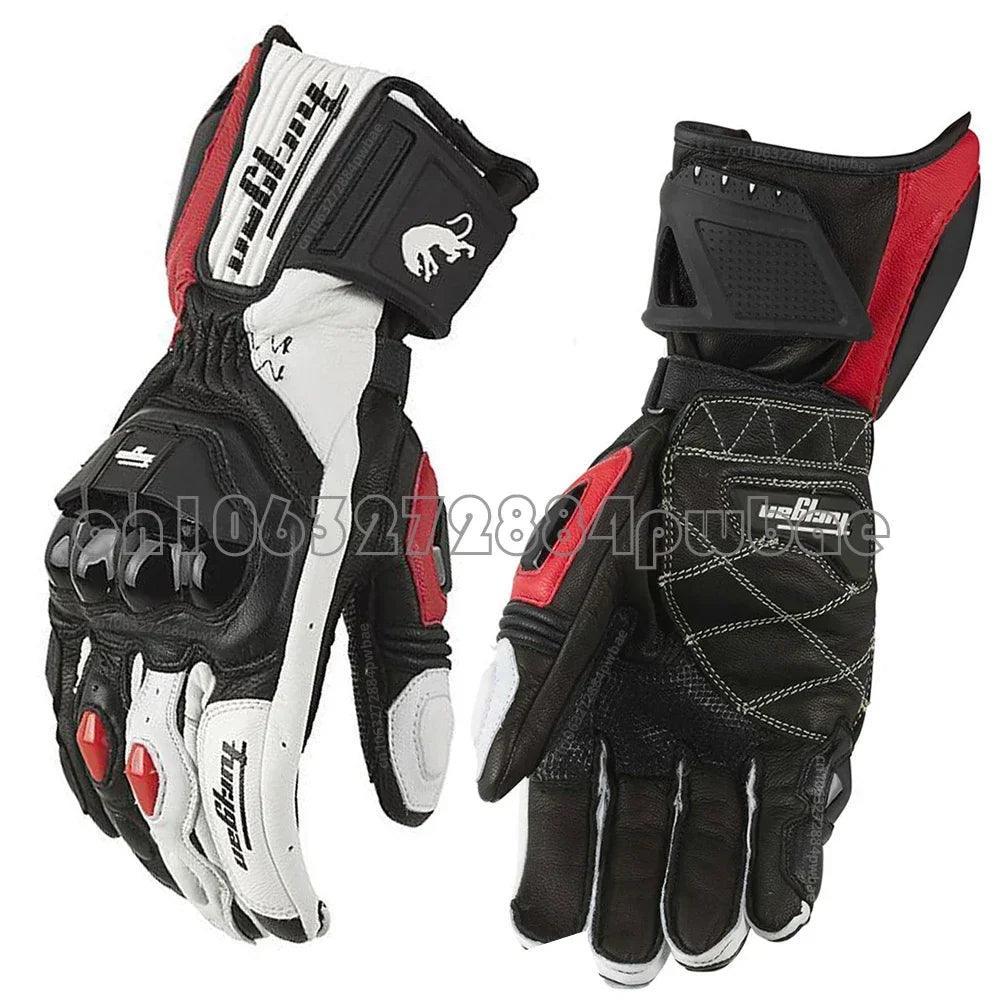 Leather Motorcycle Gloves Black White Red Racing Genuine Leather Motorbike Road Racing Team Glove Summer Winter Rider Gloves