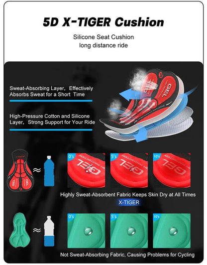 X-TIGER Men's Cycling Underwear Shorts 5D Padded Sports Riding Bike Bicycle MTB Liner Shorts with Anti-Slip Leg Grips