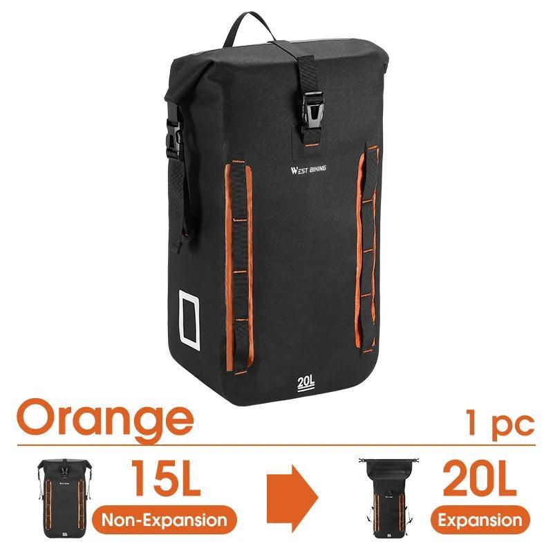 WEST BIKING Expandable Fully Waterproof TPU Bicycle Bag Foldable 15-20L Pannier Bike Rear Carrier Bag MTB Accessories Hand Bags - Franklyn & Page Emporium