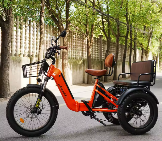 NEW*3 Wheel Electric Bike With Rear Passenger Seat Front 24 Inch Rear 20 Inch 4.0 Fat Tire Adult E-Tricycle