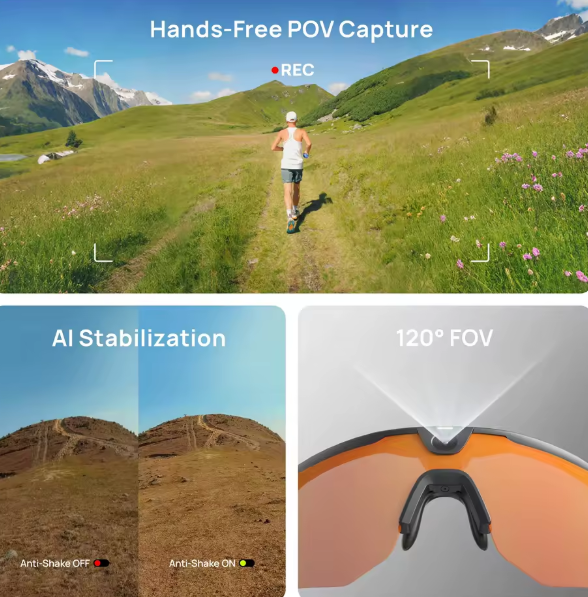 Smart AI Sports Glasses with HD Ultra-Wide Camera, Windproof Pro Goggles for Outdoor Cycling, Running & Action Sports