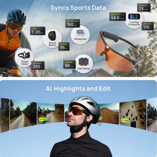 Smart AI Sports Glasses with HD Ultra-Wide Camera, Windproof Pro Goggles for Outdoor Cycling, Running & Action Sports