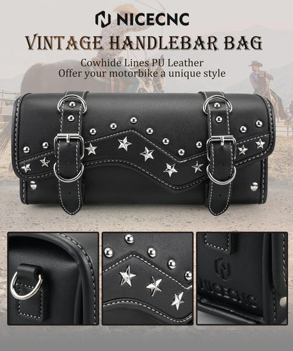Waterproof Leather Motorcycle Handlebar Saddlebag for Harley Davidson Sportster HondaDual Sport Motorbike Tool Storage Front Box